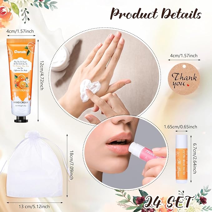Thank You Gifts for Employee Hand Cream and Lip Balm Bulk Set with Organza Bag Thank You Card Hand Lotion Appreciation Gift Set for Women Men Coworkers Volunteer(24 Set)-BrightBean Baby