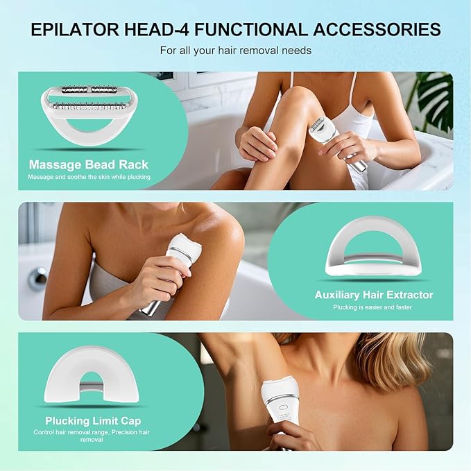 Epilators Hair Removal for Women-2 in 1 Eletctric Razors for Women,Dual Head Bikini Trimmer for Pubic Hair/Lady Facial Razor,Cordless Epilator Body Shaver for Smooth Wet/Dry Shaving,Led Light-BrightBean Baby