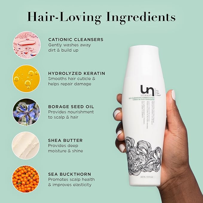 Unwash Bio-Cleansing Conditioner - Gentle, Hydrating Co-Wash Cleansing Conditioner, Sulfate & Paraben Free, for Curly, Coily & Dry Hair, 13.5 fl oz-BrightBean Baby
