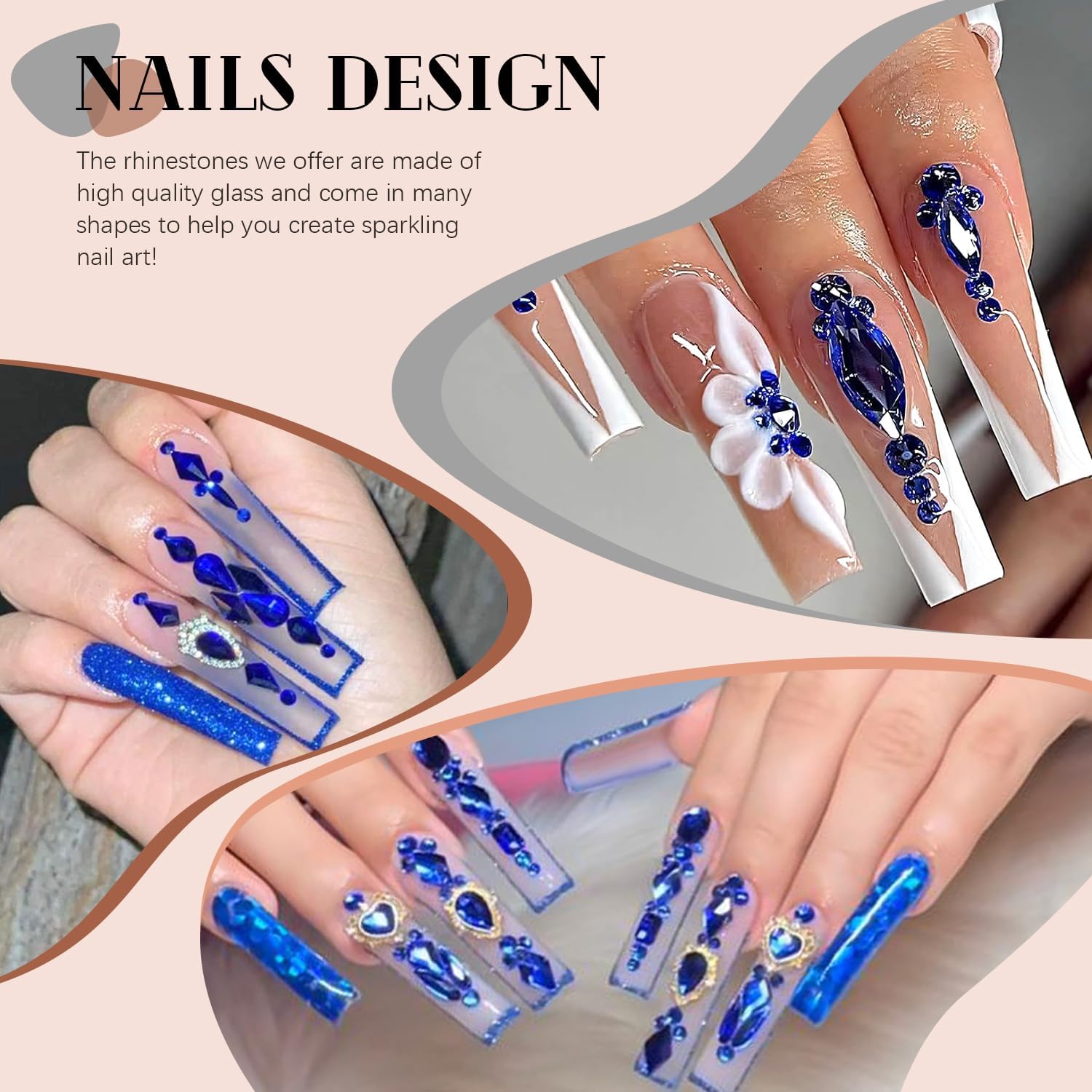 2680Pcs Royal Blue Glass Nail Rhinestones 120Pcs Multi Shapes Flatback Nail Gems + 2560Pcs 1.5-4mm Round Crystal, Manicure Nail Charms Diamond Gemstones for Acrylic Nails Decoration-BrightBean Baby