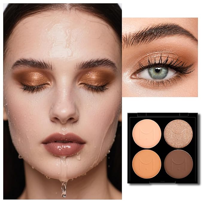 Erinde Quads Matte Eye Shadow Powder Makeup Palette, Nude Neutral Brown Matte Shimmer Eyeshadow, Long Wearing Waterproof Everyday Eye Makeup, sombras de ojos, with Built-In Mirror, 01-BrightBean Baby