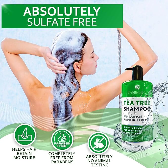 Tea Tree Oil Shampoo - Sulfate and Paraben Free with Collagen Keratin - Ideal for Women and Men with Oily Hair and Scalp Buildup - Anti Dandruff Treatment for Itchy, Dry Scalps – Salon Grade Products-BrightBean Baby