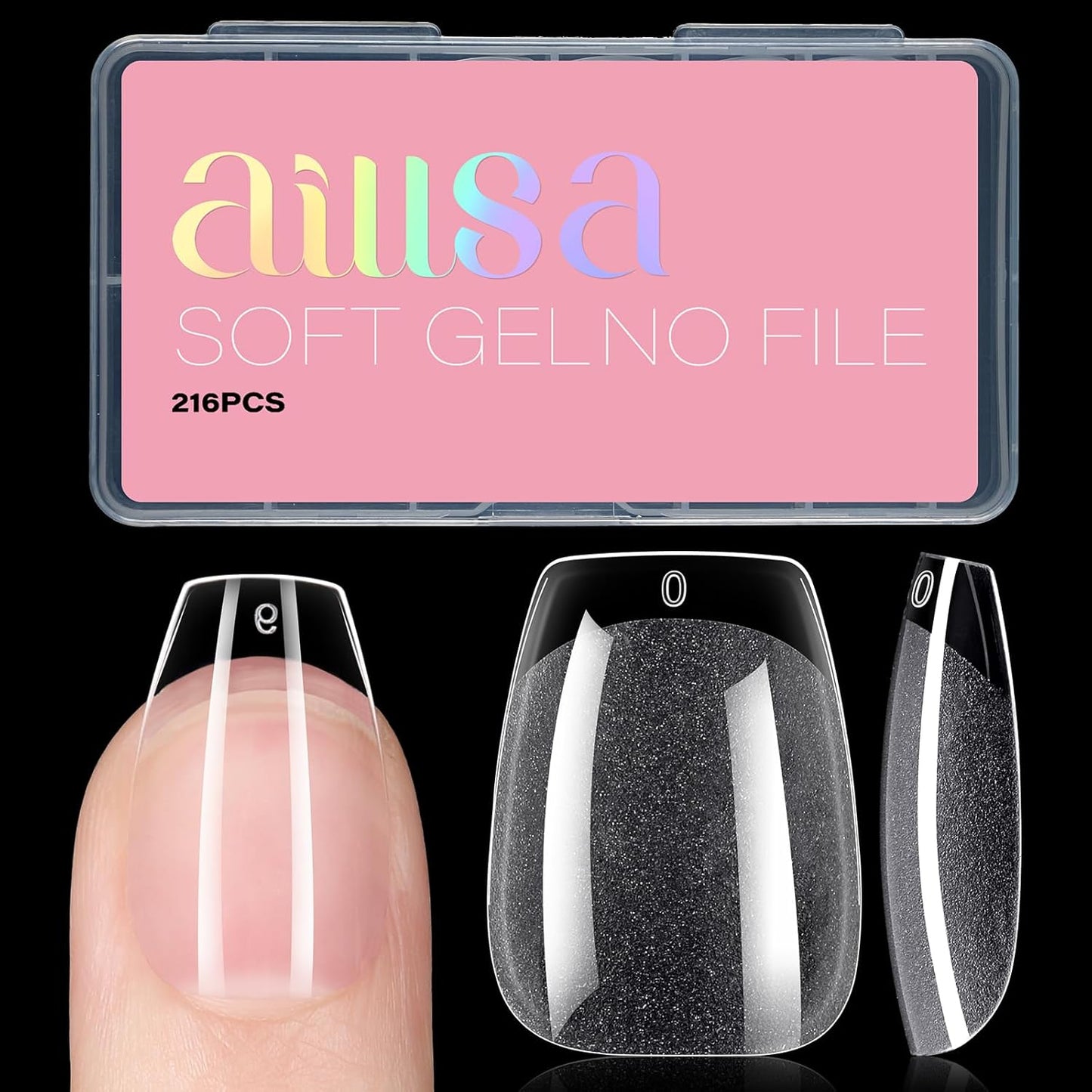 AILLSA Short Coffin Nail Tips Clear Gelly Nails Tip Half Matte Full Cover Tips Acrylic Pre-Filed Press on Fake Nail Tips for Nail Extension Home DIY Manicure 216PCS 12Sizes-BrightBean Baby
