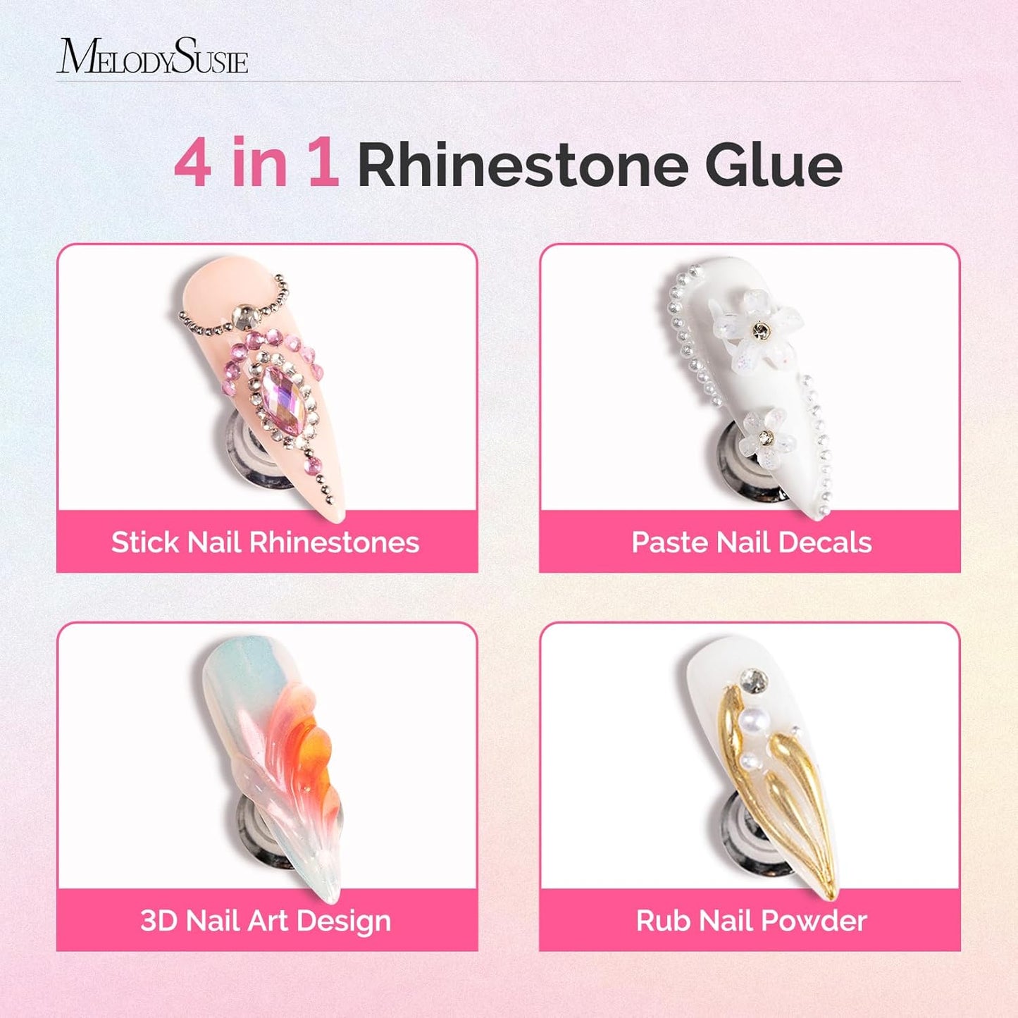 MelodySusie 2Pcs Nail Rhinestone Glue, 3D Gel Nail Art Design Strong Adhesive Nail Gem Glue for Nail Charms Gems Jewelry Decoration DIY Manicured at Home Cured Need Beauty Gifts for Women-BrightBean Baby