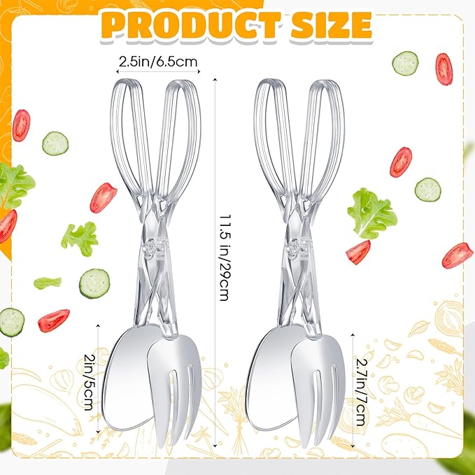 Tioncy Set of 6 Plastic Salad Scissor Tongs 11.2 Inches for Serving Reusable Food Tongs, Clear Utensils for Chef Cooking, Kitchen, Buffet, Party, Catering Supplies
