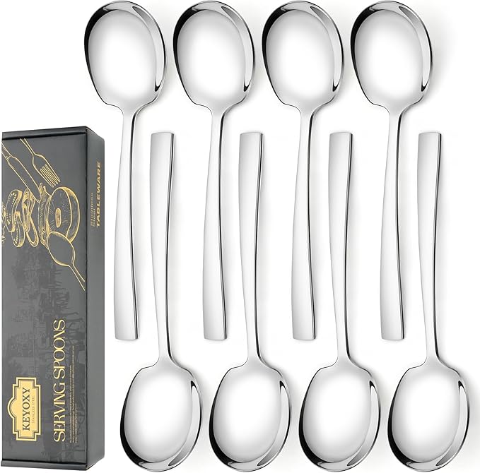 8 Piece Stainless Steel Serving Spoons Set - 8 Large Spoons, 9.2-Inch, Dishwasher Safe, for Parties/Kitchen/Buffet/Catering