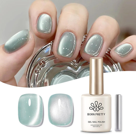 Born Pretty Cat Magnetic Eye Gel Nail Polish, Green Moonlight Cat Magnetic Gel, Glass Shiny Effect Green Soak Off Nail Art Salon Manicure Home Gift 15ml-BrightBean Baby