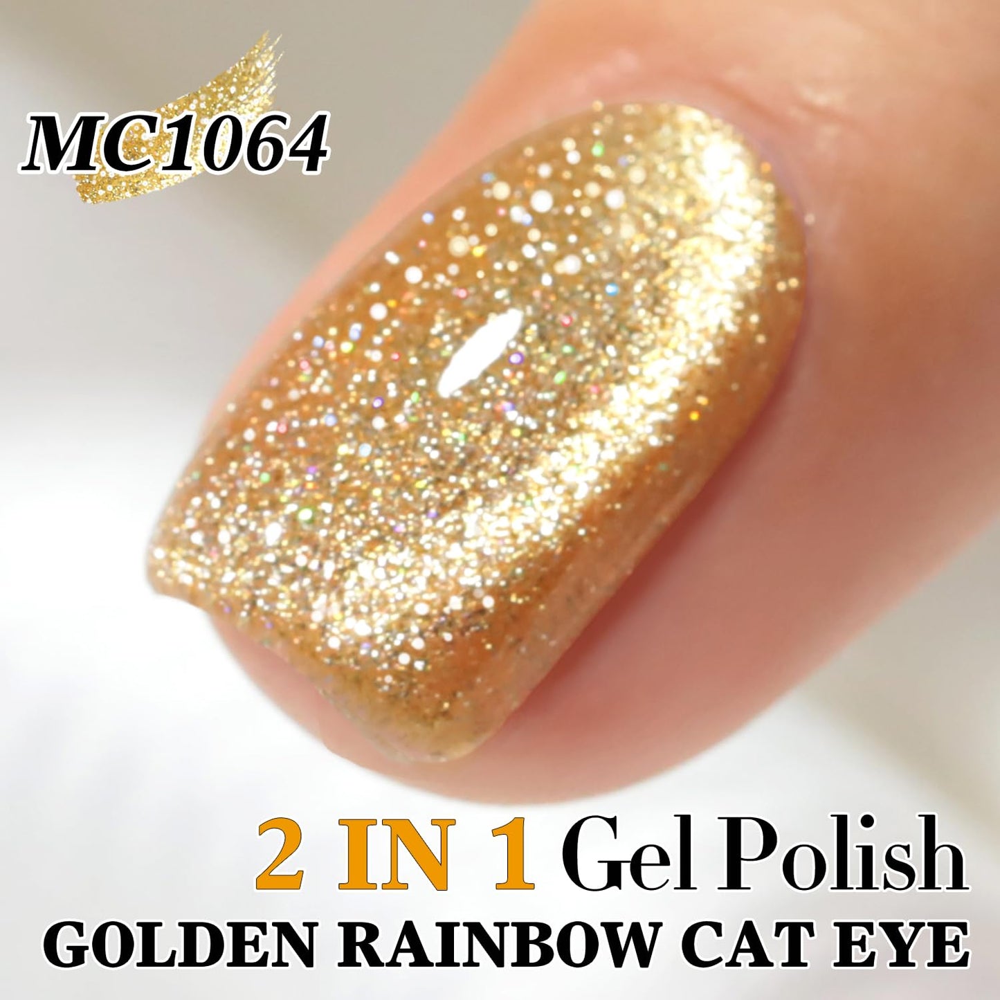 Double Rhythm Cat Eye Gel Polish with Magnet 15ML Holographic Glitter Shimmer Translucent Sheer Color Glass Magnetic Gel Polish Salon DIY at Home (Light Gold-MC1064)-BrightBean Baby