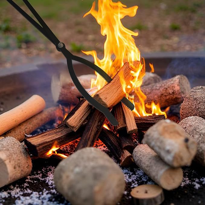 40” Heavy Duty Fire Tongs Set Firewood Grabber with Scissor Shape Serrated, Large Fire Pit Tool Outdoor/Indoor Bonfire Campfire Fireplace Tongs, A Pair of Gloves