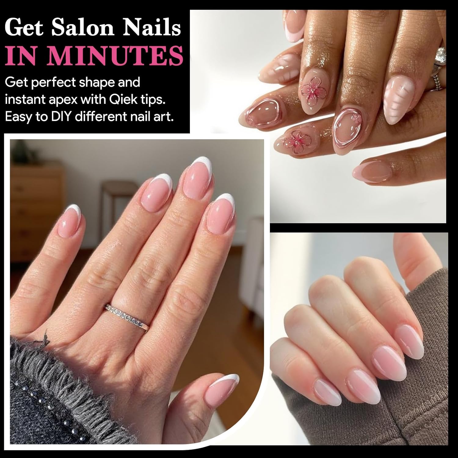 Extra Short Almond False Nail Tips, 15 Sizes 510 PCS Clear Soft Press On Fake Nail Pre-shaped Half Matte Full Cover Gel Nail Tips Extensions Thick Long Lasting for DIY Beginners & Salon Manicure-BrightBean Baby