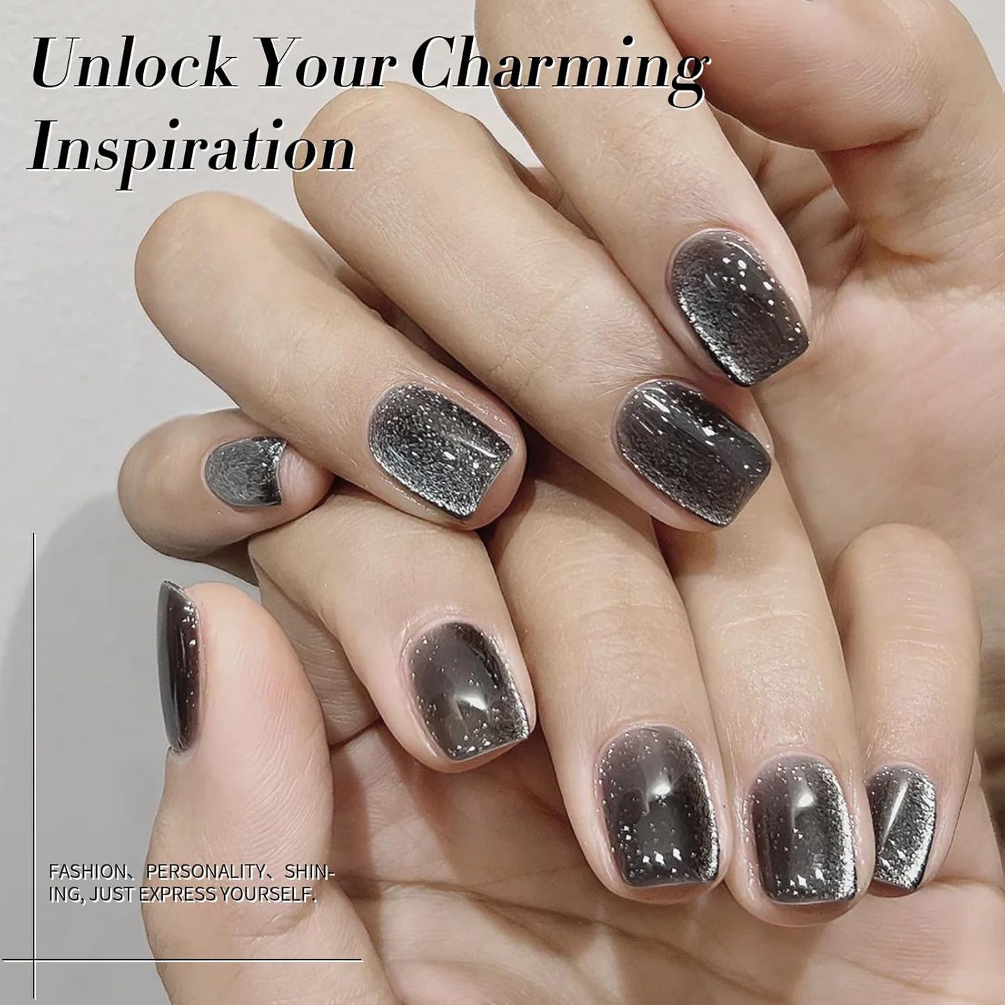 Born Pretty Cat Magnetic Eye Gel Nail Polish, Black Pearl Glitter Cat Magnetic Gel Nail Polish, Holographic Magnetic Nail Polish for Nail Art Manicure Salon DIY at Home 15ML-BrightBean Baby