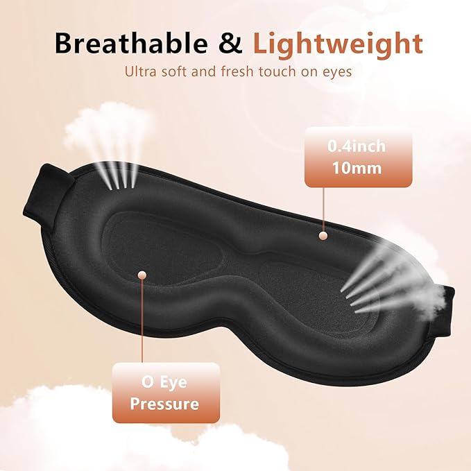 Sleep Mask for Side Sleeper Women Men, Eye Mask for Sleeping Light Blocking, 3D Contoured Cup Sleeping Mask, Soft Breathable Sleep Eye Mask with Adjustable Elastic Strap for Travel (Black)-BrightBean Baby