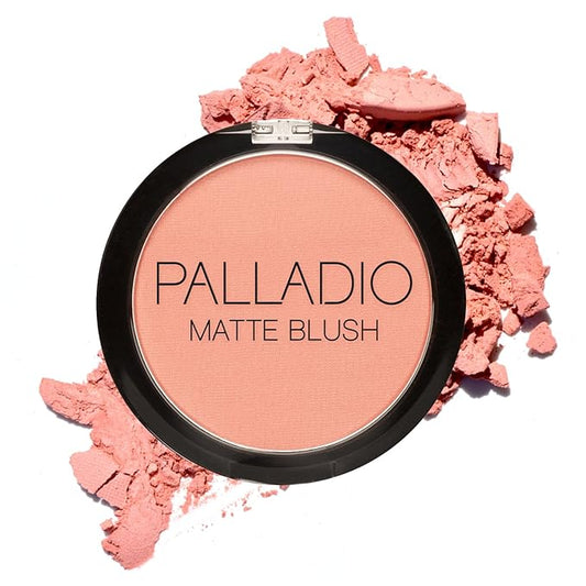 Palladio Matte Blush, Brushes onto Cheeks Smoothly, Soft Matte Look and Even Finish, Flawless Velvety Coverage, Effortless Blending Makeup, Flatters the Face, Convenient Compact, Peach Ice-BrightBean Baby