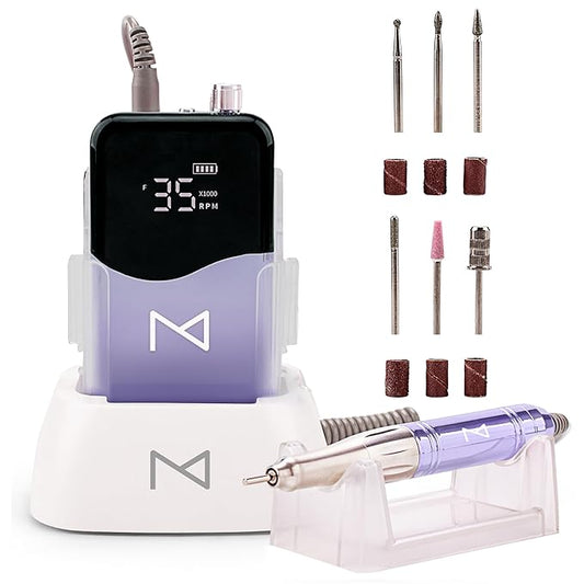 M Mase- Professional Nail Drill Machine - Coreless 2-in-1 Nail File - Electric, Cordless, 35000 RPM, HD Display - Electric Nail Drill for Professional & Home Use (Violet)-BrightBean Baby