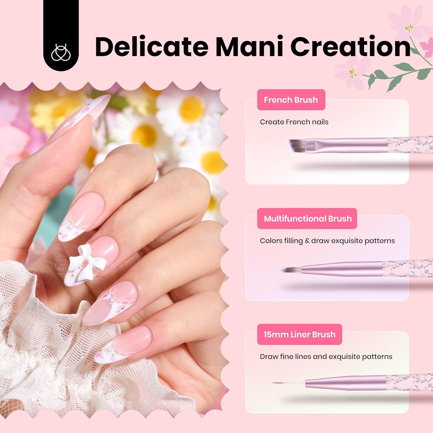 Beetles Gel Polish Nail Art Brushes Set - 6 Pcs Fingernail Art Design Pen, Floral Pattern Handle, Gradient Bristles Nail Brush Set DIY with Palette Dotting Manicure Tool Kit-BrightBean Baby