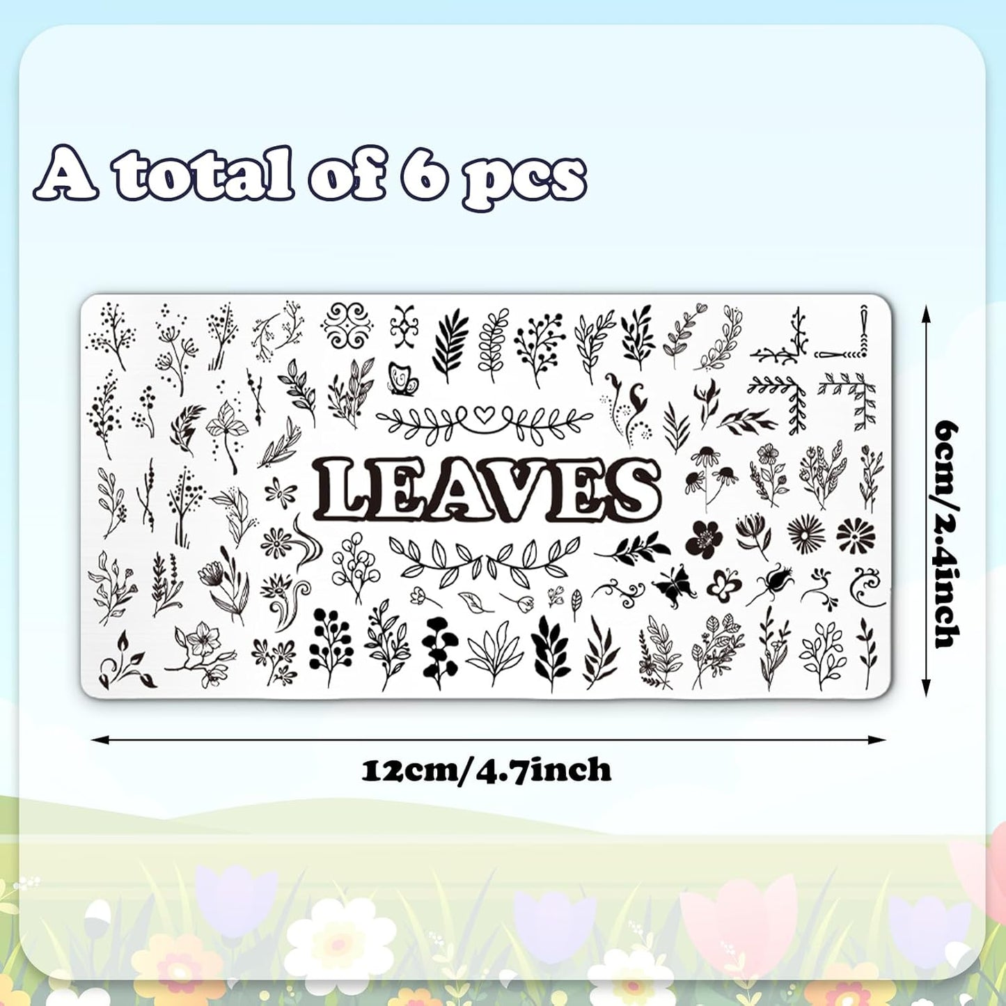 Whaline 6Pcs Spring Floral Leaves Nail Plates Stamping Set Plant Leaves Stamp Templates Nail Art Plates for DIY Print Manicure Salon Design-BrightBean Baby