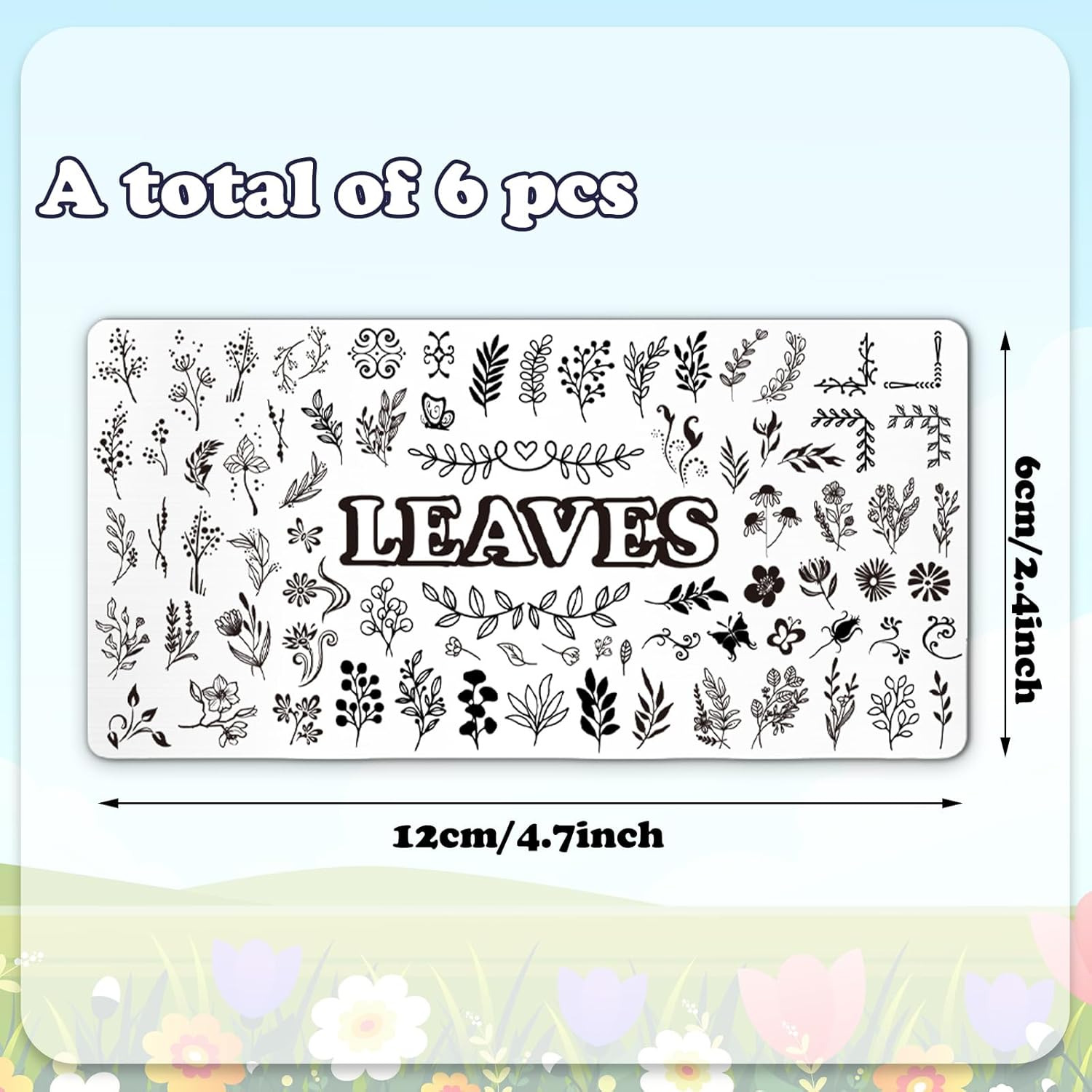 Whaline 6Pcs Spring Floral Leaves Nail Plates Stamping Set Plant Leaves Stamp Templates Nail Art Plates for DIY Print Manicure Salon Design-BrightBean Baby