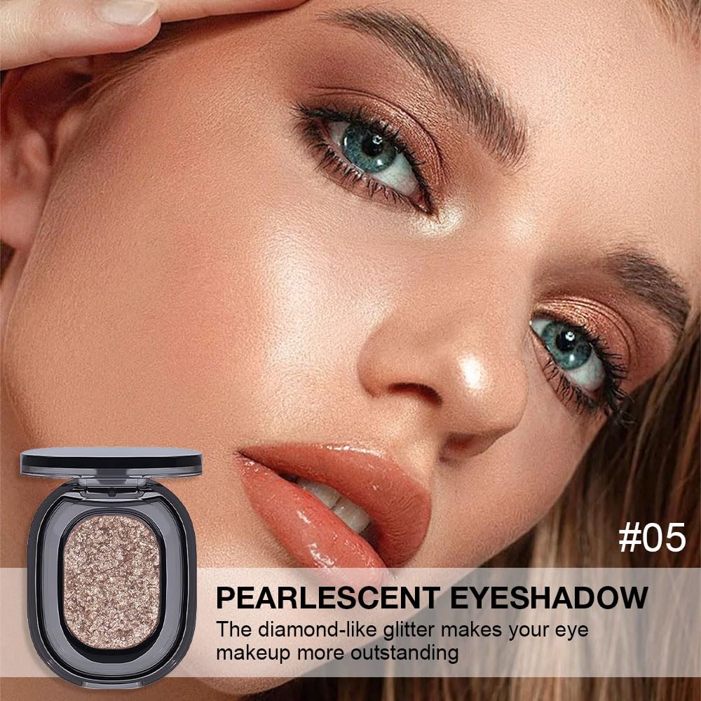 Eye shadow low saturation delicate long-lasting eye shadow palette, Monochrome Glittler Eyeshadow, pressed glitter eyeshadow, Glittle Pressed Powder Single Vegan Eyeshadow, (03 Glittle Gold)-BrightBean Baby