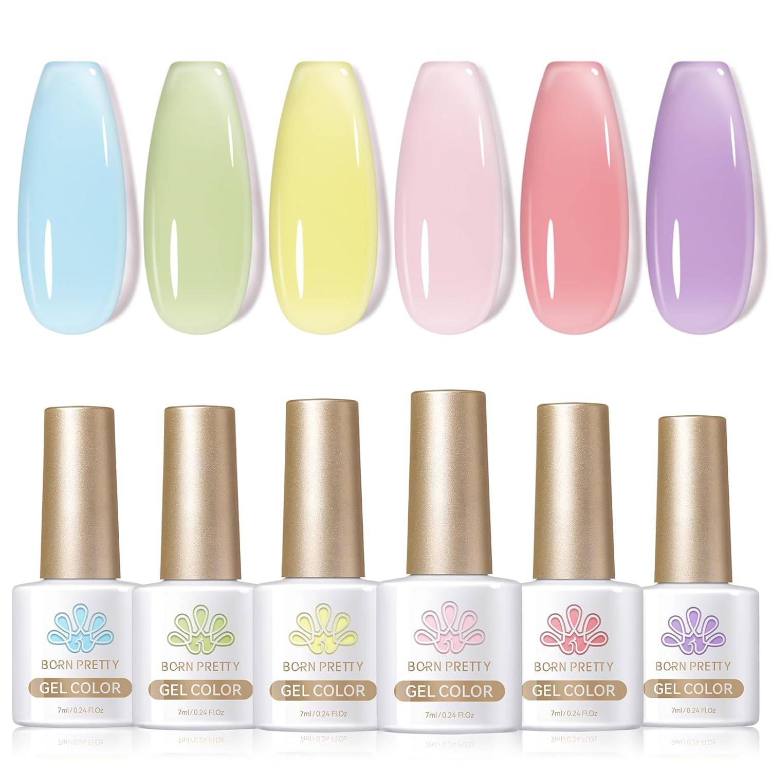 Born Pretty Jelly Pastel Gel Nail Polish Milky Jelly Gel Polish Spring Summer Macaron Candy Sweet Color Translucent Blue Red Green Yellow Pink Purple Easter Gift Nail Art Manicure DIY Home and Salon-BrightBean Baby