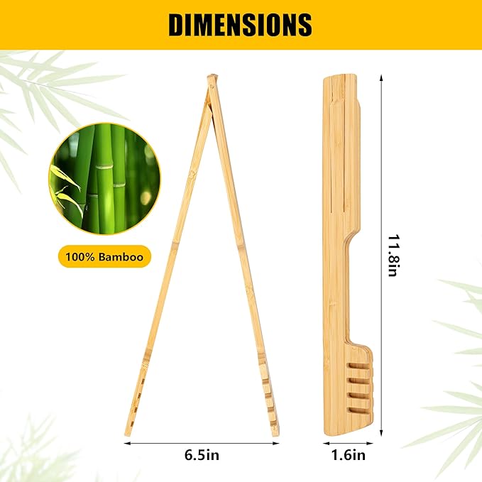 2-Pack Bamboo Kitchen Tongs for Cooking – 8.7-Inch Wooden Food Tongs with Wide Grooved Tips, Flip Design for Nonstick Cookware, Salad, BBQ, and Grilling