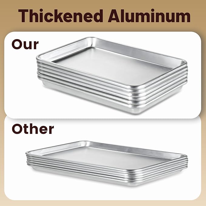 6 Pack Full Size Baking Sheet Pan Aluminum Commercial Pan for Oven Freezer Bakery Hotel Restaurant 18" × 26"