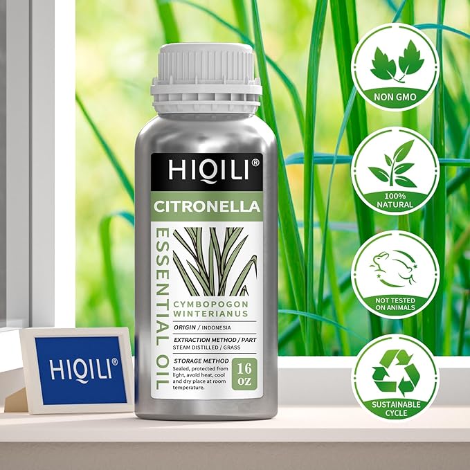 HIQILI 16 Fl Oz Citronella Oil for Homemade Sprays, Add to Diffuser, 100% Pure and Natural Undiluted-BrightBean Baby
