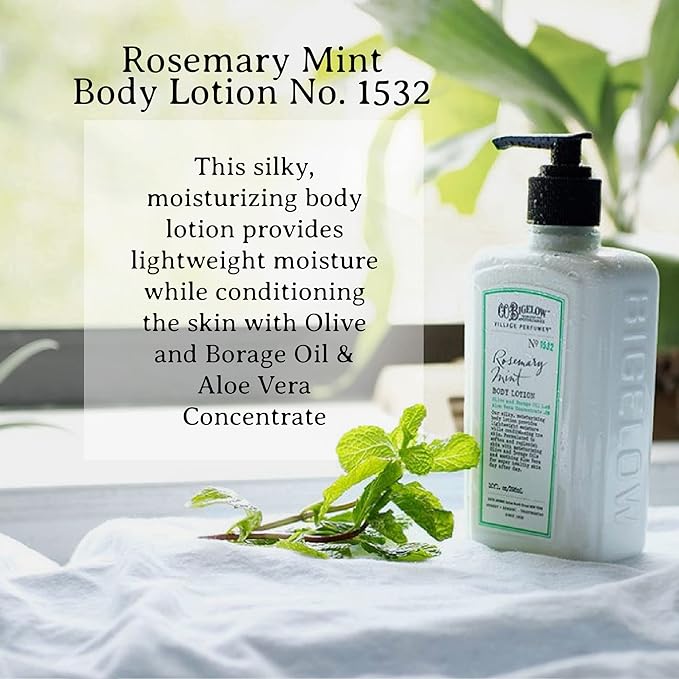 C.O. Bigelow Rosemary Mint Body Lotion, Village Perfumer Moisturizing Body Lotion with Aloe Vera, Borage Oil & Olive Oil, 10 Fl Oz-BrightBean Baby