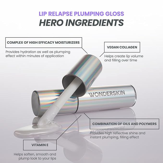 Wonderskin Lip Relapse Plumping Gloss – Lip Plumper Gloss for Fuller-Looking Lips with Hydrating, Non-Sticky, High-Shine Finish-BrightBean Baby