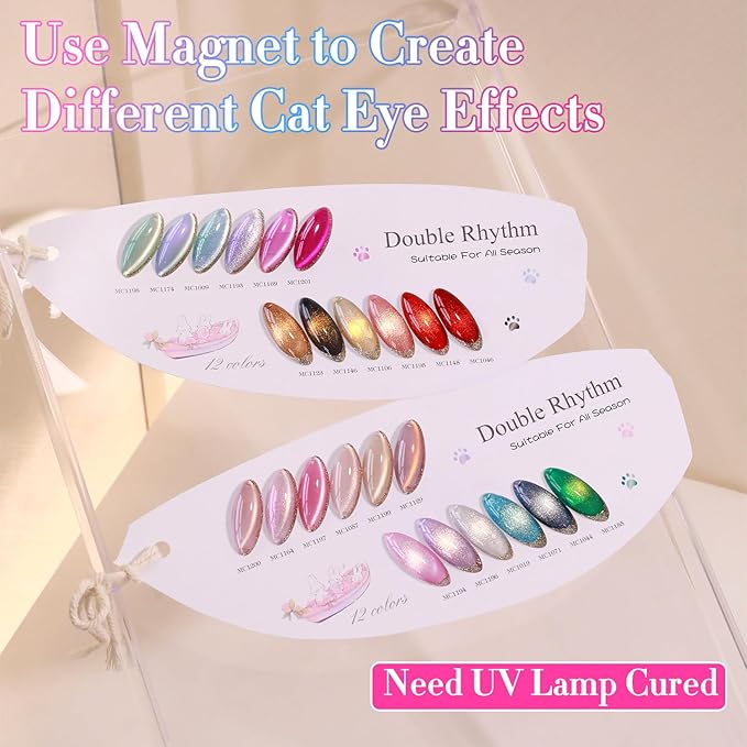Double Rhythm 28Pcs 0.5Oz Cat Eye Gel Nail Polish Set Same Color Same Bottle Soak Off Magnetic Gel Polish Kit Nail Art Manicure Salon DIY at Home (Silver Gold Red Black-T24-7)-BrightBean Baby