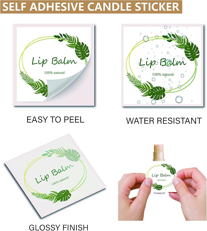 CRASPIRE Lip Balm Labels 80pcs Homemade Lip Balm Labels 2” Clear Lip Balm Labels for Tubes Printable Waterproof Lip Balm Stickers Labels for Lip Balm Handcream Candle Container（Leaves-White Green）-BrightBean Baby