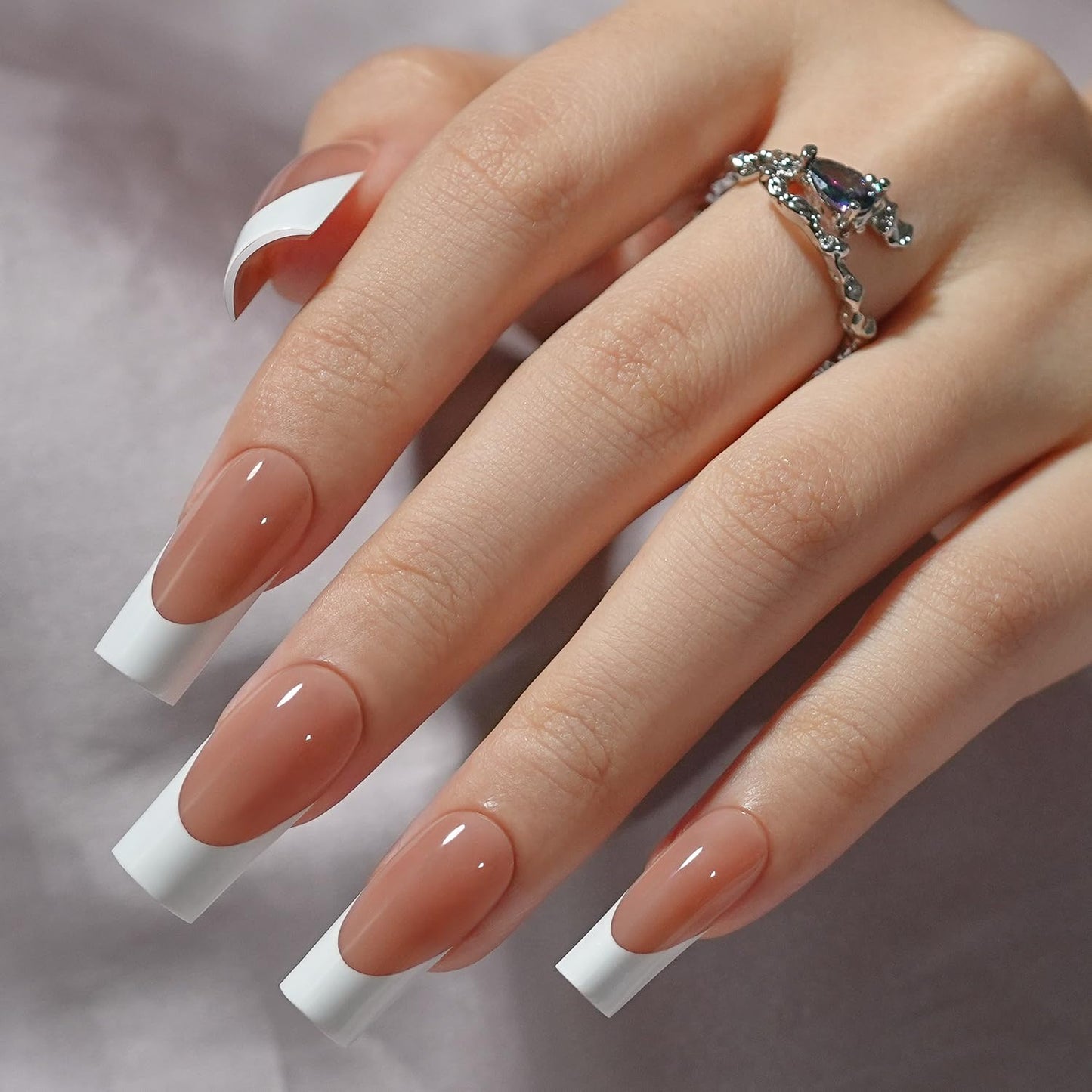 French Gel Nail Tips - Jofay Fashion French Tip Press on Nails, 10-Piece Set 320Pcs Brown Long Square Nail Tips, No Need to File Acrylic Fake Nails for Nail Art DIY & Nail Extension, 16 Sizes-BrightBean Baby