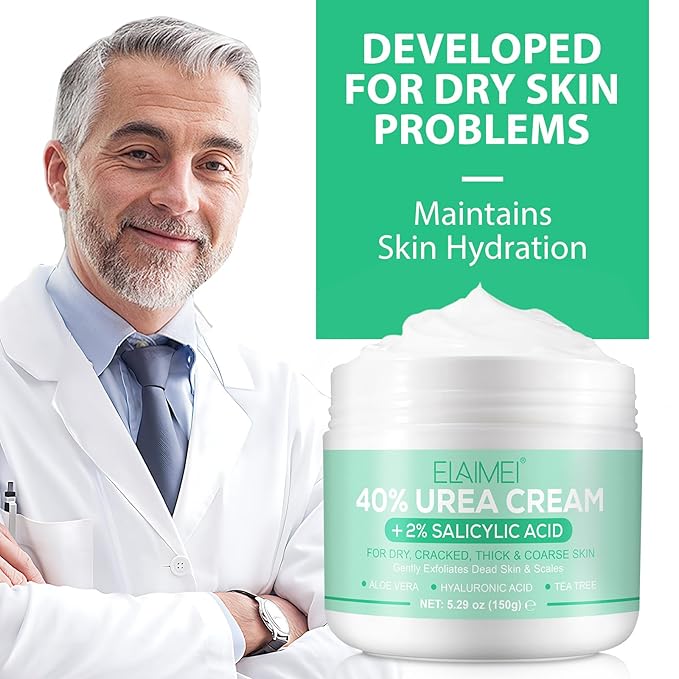 J&H Jasmine&Hyacinth 40% Urea Cream with 2% Salicylic Acid, Aloe, Feet/Heel Cream Moisturizer for Dry Cracked Heel, Knees, Elbows, Hands, Callus Remover, Intensive Hydrating Treatment-5.3 OZ/150 G-BrightBean Baby