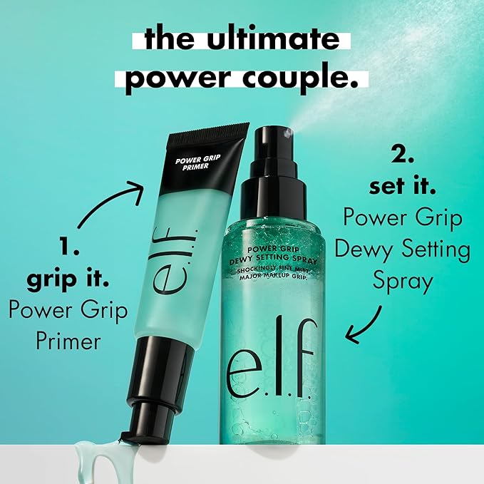 e.l.f. Power Grip Dewy Setting Spray, Ultra Fine Mist Made With Hyaluronic Acid, Grips Makeup For A Hydrated, Dewy Finish, Vegan & Cruelty-Free-BrightBean Baby