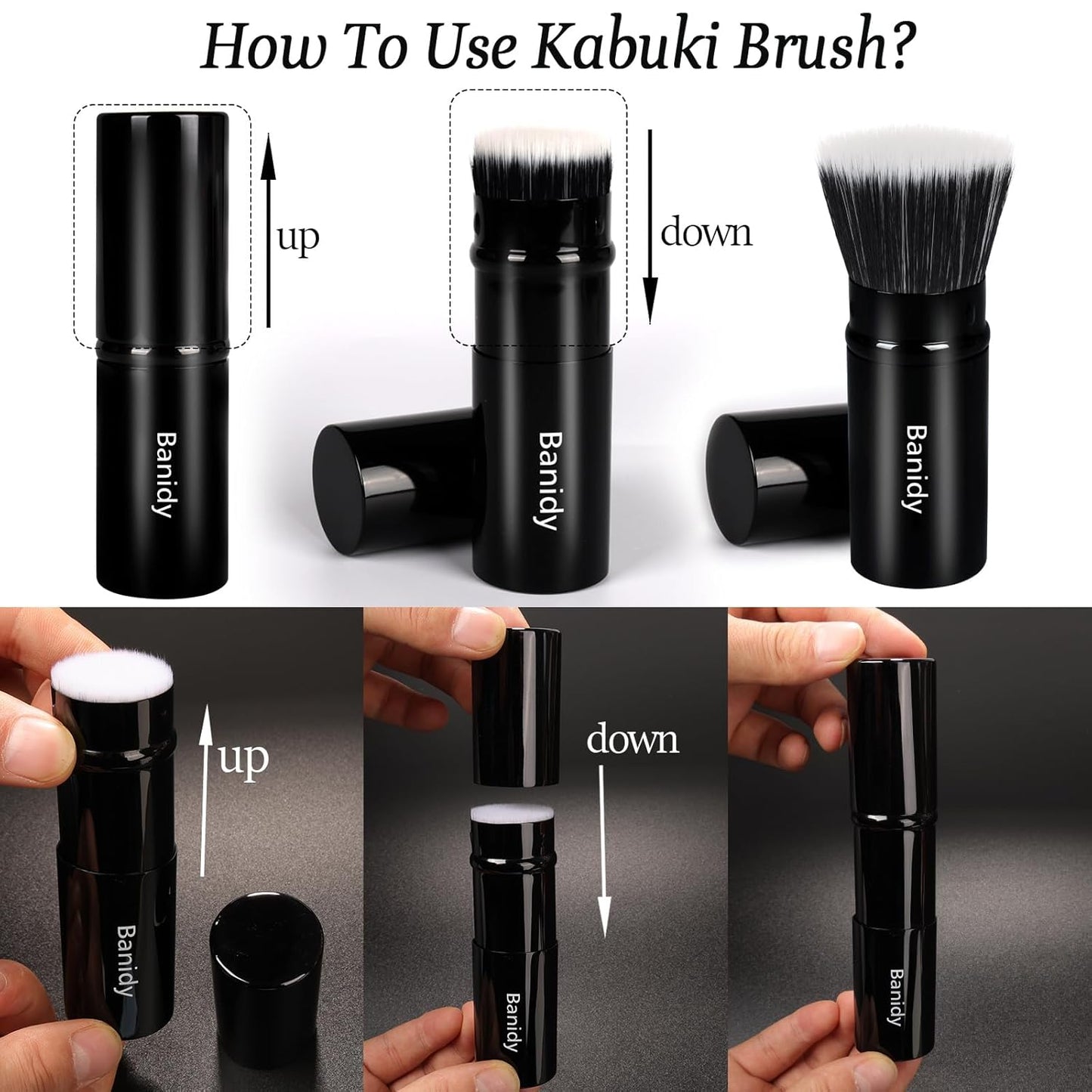 Foundation Makeup Brush Flat Top Kabuki Face Blush Liquid Powder Foundation Brush Retractable Travel Brush for Blending Liquid, Cream or Flawless Powder Cosmetics-BrightBean Baby