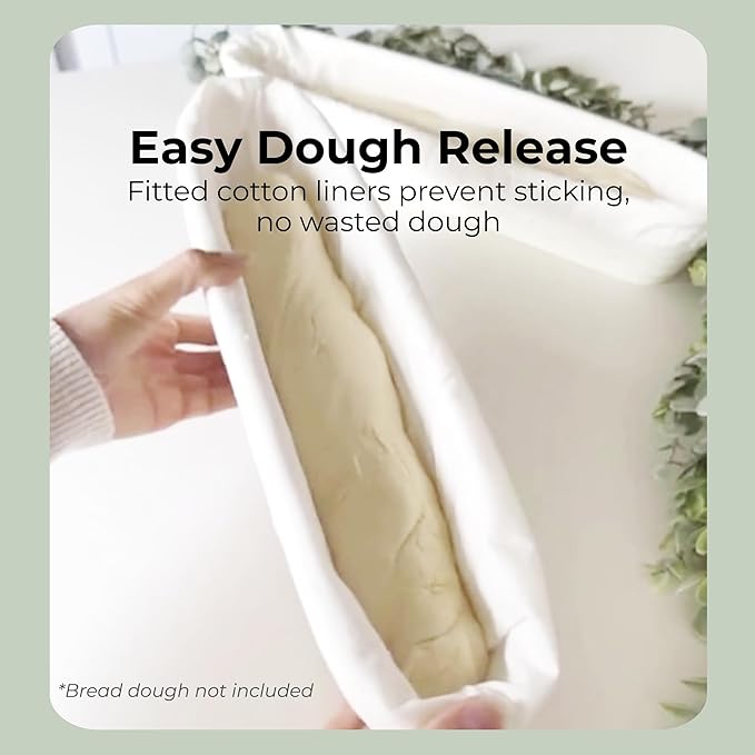 15 Inch Baguette Proofing Basket Set of 2 with Cotton Liners & Baguette Recipe eBook- Handcrafted Natural Rattan Banneton Bread Proofing Baskets for Sourdough- French Bread & Dough Rising
