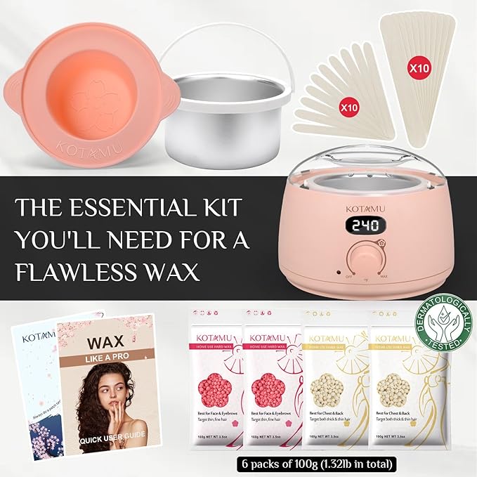 KOTAMU Wax Kit Pink Digital Hair Removal Waxing Kit for Women & Men Hot Wax Warmer Pot for Face, Eyebrow, Body, Brazilian, Bikini, Sensitive Skin Waxing Machine with 25 Accessories for Home Salon-BrightBean Baby