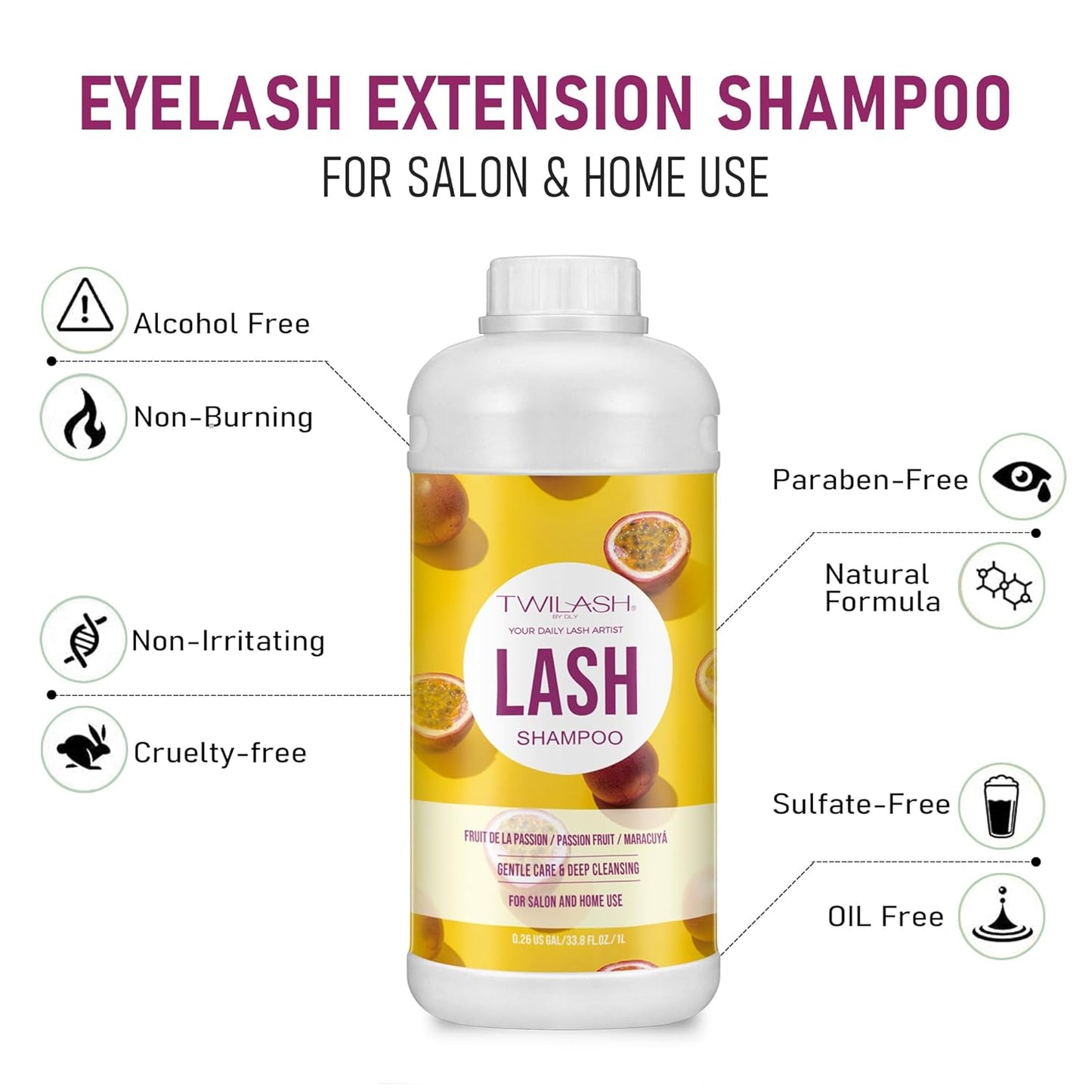 Lash Shampoo Bulk, Eyelash Cleanser for Extensions 2 Liters, Dispenser Pump, Non-irritating or Burning Eyelid Foaming Cleanser for Professional Salon and Home Use (Passion Fruit-1L)-BrightBean Baby