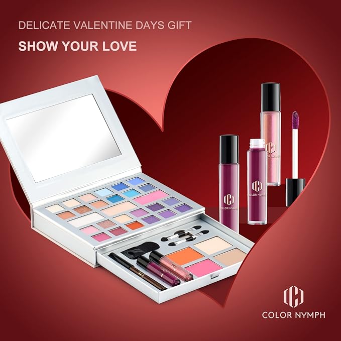 Color Nymph Makeup Kit for Teens, All in One Makeup Kit for Women Included 24 Colors of Matte Shimmer Eyeshadow, Highly Pigmented Lip Glosses, Eyeliner Pencil, Brushes, and Mirror-BrightBean Baby