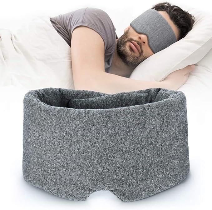 FRESHME Cotton Sleep Eye Mask for Women Men - 100% Blocking Light Travel Blindfold, Soft Zero Pressure Grey Eyes Cover with Adjustable Velcro Strap for Side Sleeper Night Sleeping, Work Nap and Yoga-BrightBean Baby