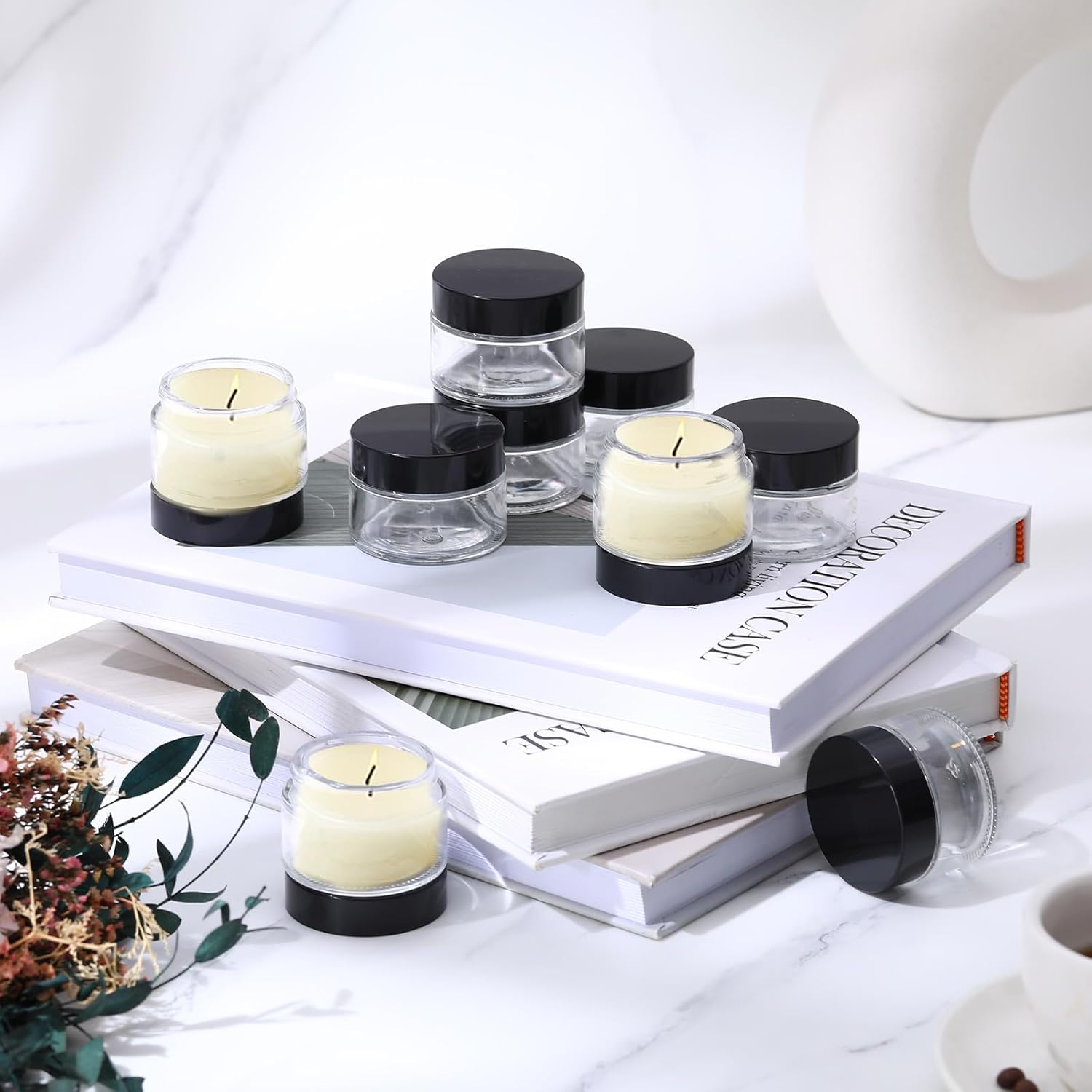 Domensi 100 Pcs 1 oz Glass Jars with Lids Bulk Round Glass Cosmetic Jars Lids 1 oz Small Travel Containers with Inner Liner for Lotions Powders Ointments Sample Cream(Clear, Black)-BrightBean Baby