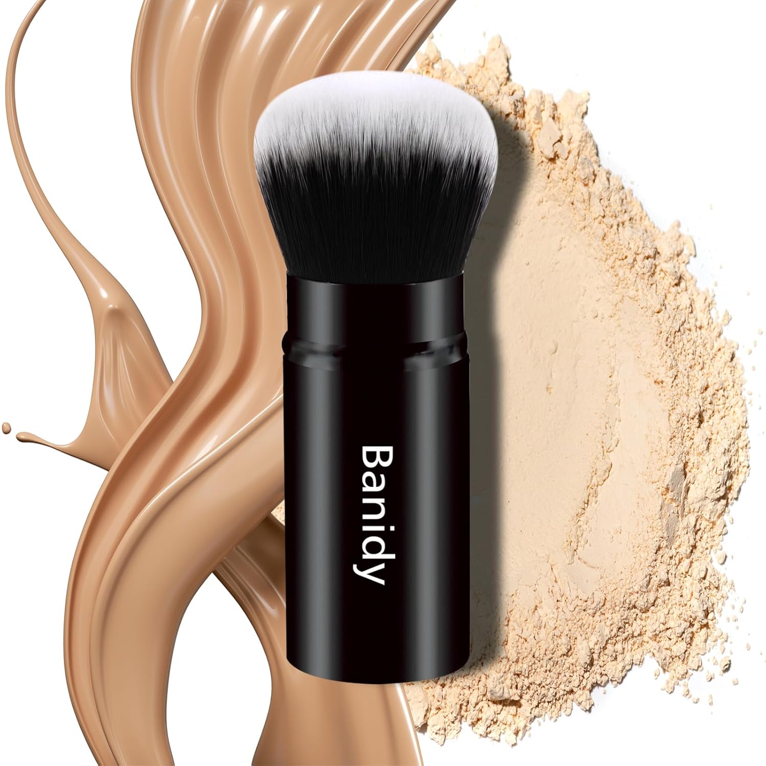 Makeup Brush Kabuki Face Brushes Retractable Travel Blush Brush Portable Flawless for Foundation, Powder Blush, Bronzer, Buffing, Liquid, Cream, Cruelty Free with Cover(Round-Head)-BrightBean Baby