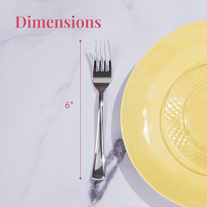 Prestee 600 Plastic Silverware Set, Silver Plastic Utensils, Disposable Flatware Set with Forks 200, Spoons, Knives, Heavy-Duty Bulk Silverwares for Christmas Parties and Events