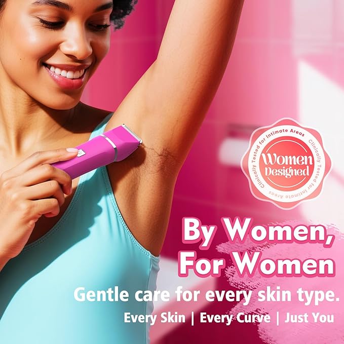 Electric Razors for Women - IPX7 Waterproof Pubic Hair Remover for Shower & Travel, 3-in-1 Bikini Trimmer with Body/Round/Curved Heads, Hypoallergenic Foil & Ceramic Blades, Self-Care Gifts for Her-BrightBean Baby