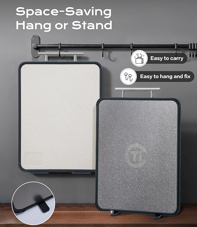 Titanium Cutting Board for Kitchen, Double Sided Non Toxic Cutting Board with Grinding Zone, Food-Grade Metal Chopping Board Pure Titanium & Wheat Straw PP Space Saving (14.5”×11”, 1 PC)