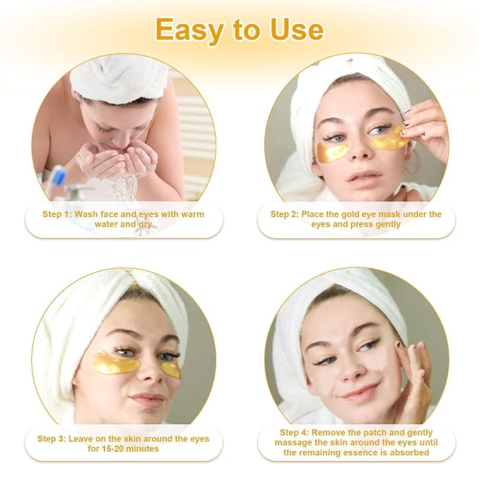Under Eye Patches, 20pcs Eye Masks for Dark Circles and Puffiness Wrinkles with Collagen Hydrating 24k Gold Eye Patches for Eye Bags Around The Eyes Skincare Treatment-BrightBean Baby