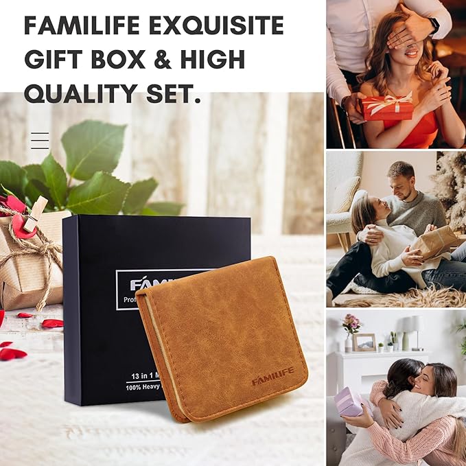 FAMILIFE Manicure Set, Nail Professional Kit Manicure Kits Nail Clipper Sets, 13PCS Stainless Steel Pedicure Sets Mens Grooming Tool, with Brown Leather Travel Case for Men-BrightBean Baby