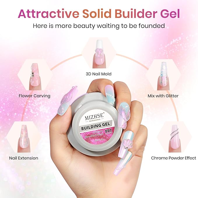 MIZHSE Solid Builder Gel for Nails, Mermaid Pearl 1oz Hard Gel Builder Non Sticky Nail Extension Gels Long Lasting Modeling Sculpture Nail Salon Art Home Use-BrightBean Baby