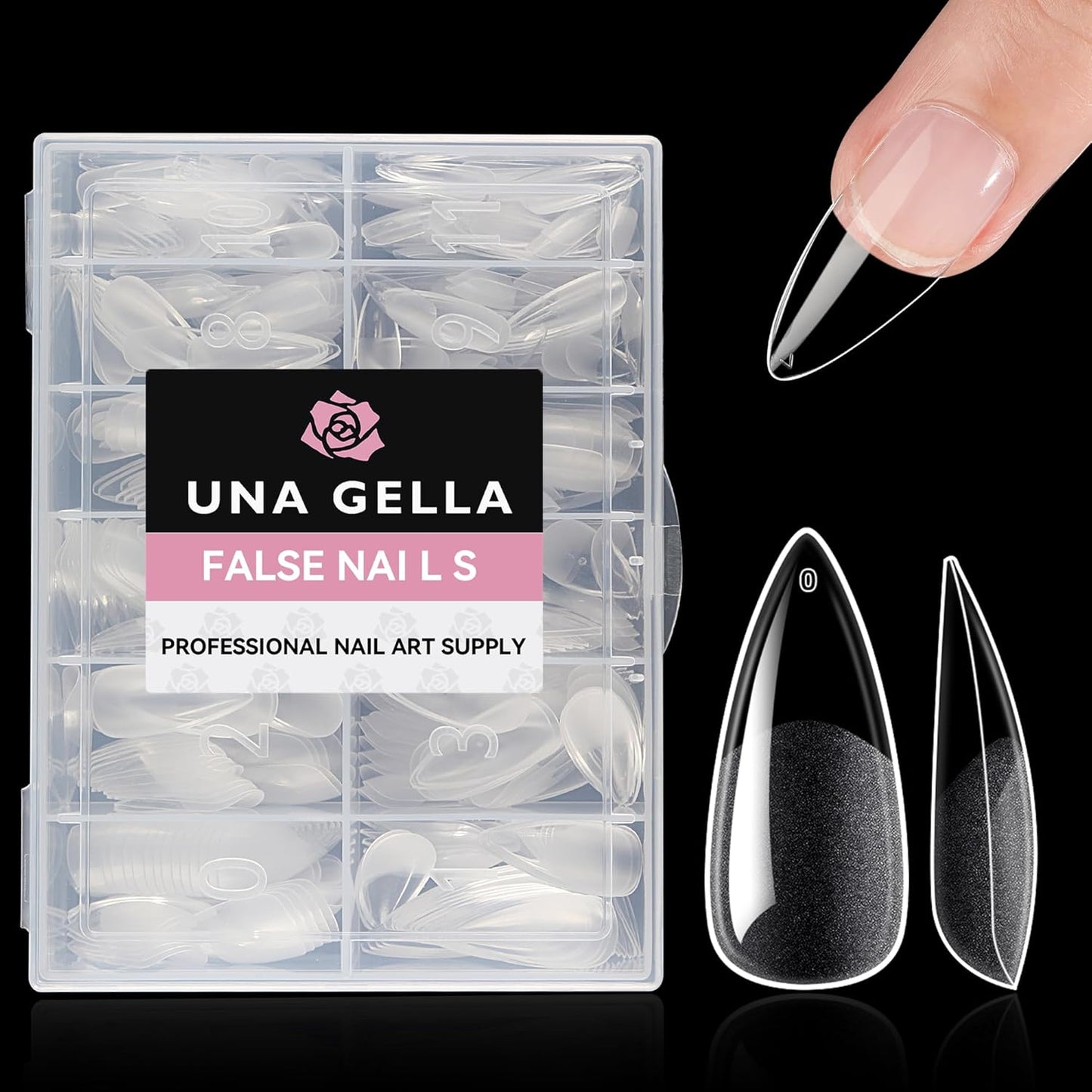 UNA GELLA Stiletto Gel Nails Press On Halloween 504Pcs Medium Almond Stiletto Clear Gel Nail Tips Full Cover Pre-matte Fake False Acrylic Nails for Nail Extensions Home Art Salon 12 Sizes-BrightBean Baby