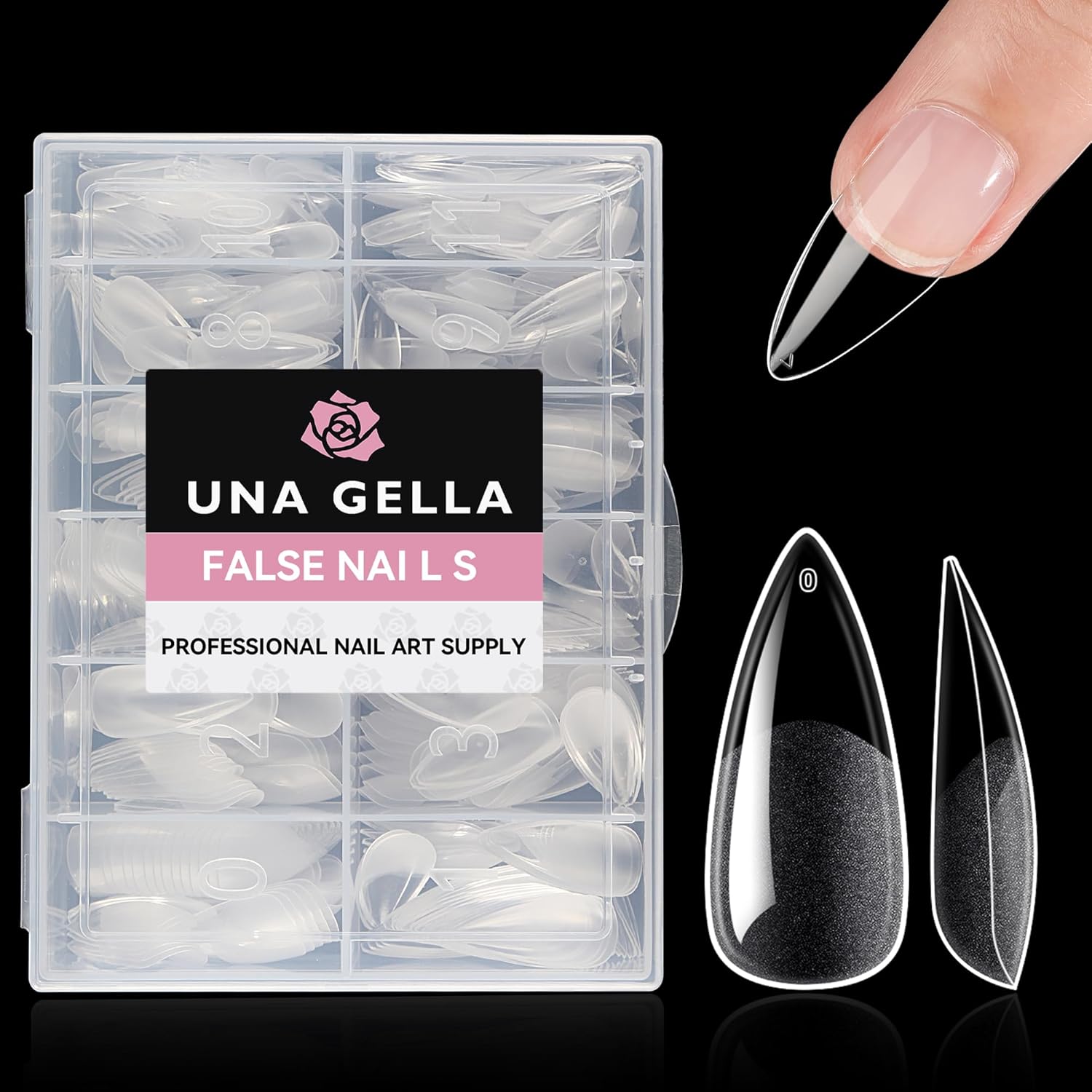 UNA GELLA Stiletto Gel Nails Press On Halloween 504Pcs Medium Almond Stiletto Clear Gel Nail Tips Full Cover Pre-matte Fake False Acrylic Nails for Nail Extensions Home Art Salon 12 Sizes-BrightBean Baby