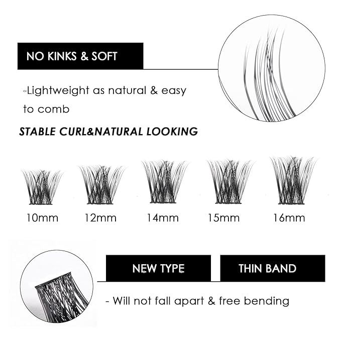 Lash Clusters 144 Pcs Individual Lashes Clusters Eyelash Extensions False Eyelashes DIY Lash Extension Reusable False Eyelashes Natural Look Mix 10-16mm C D Curl-DM01-BrightBean Baby